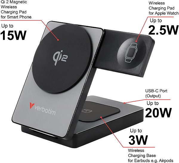 Power Bank VERBATIM Charge 'n' Go 3-in-1 Qi2 Power Bank 5000mAh Grey ...