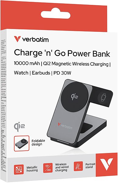 Power Bank VERBATIM Charge 'n' Go 3-in-1 Qi2 Power Bank 10000mAh Grey ...