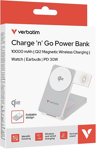 Power Bank VERBATIM Charge 'n' Go 3-in-1 Qi2 Power Bank 10000mAh White ...