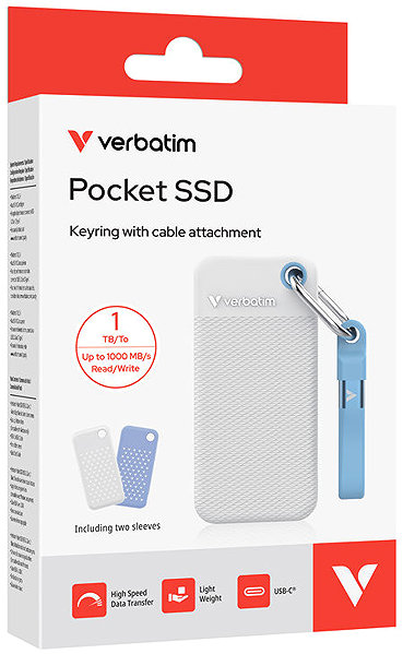 External Hard Drive VERBATIM Pocket SSD 1TB white/blue + 2x rubber case ...