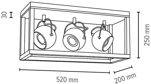 Ceiling Light LED Ceiling Light ROY, 3xGU10/5W/230V, Matte Oak Technical draft