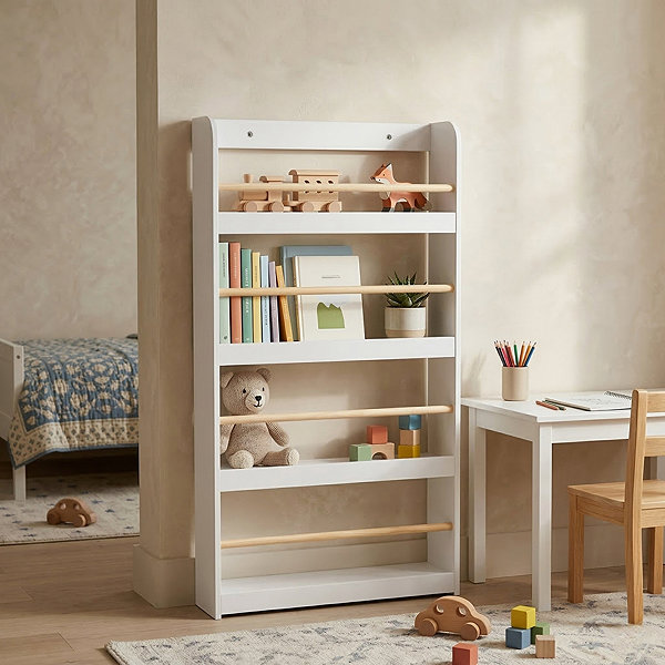 Shelving Unit BOXIMO Children's shelf with bamboo poles Teno, 55 × 112 × 15 cm ...