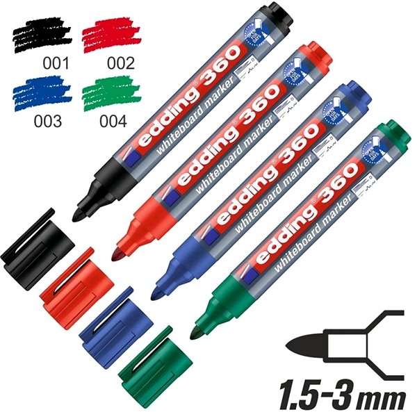 Marker EDDING 360 for Whiteboards and Flipcharts, Set of 4 Colours ...