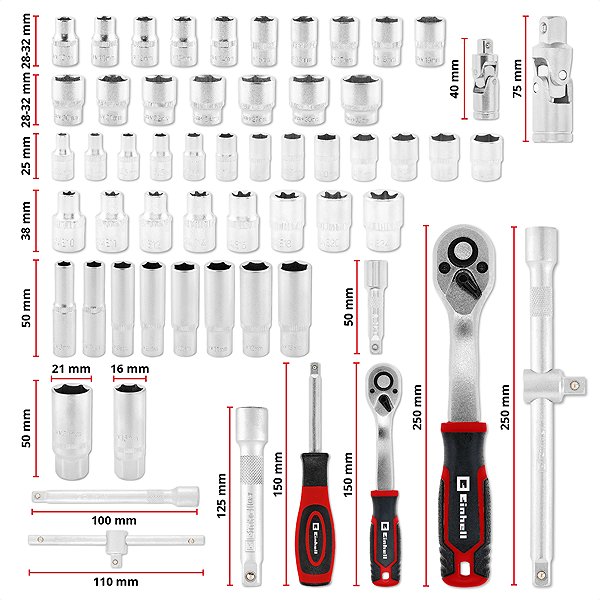 EINHELL E-case Inlay - 60-piece socket and ratchet set, 49370520.