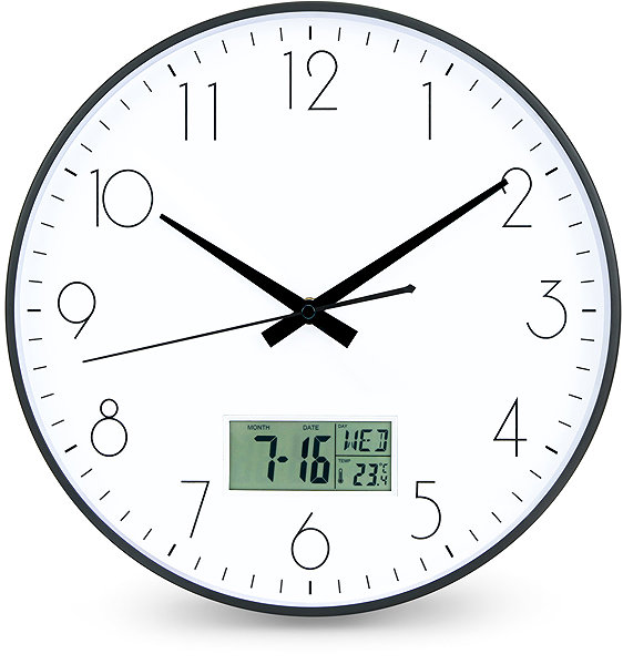 Wall Clock ELDONEX Tokyo Analogue Clock with Display, Black ...