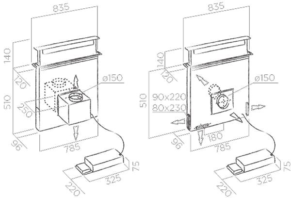 Extractor Hood ELICA PANDORA  IX/F/90 Technical draft