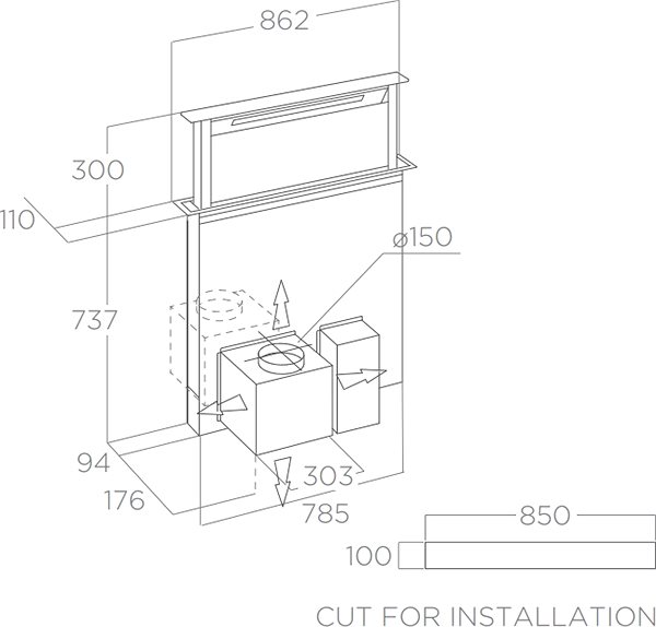 Extractor Hood ELICA GETUP CAST IRON/A/90 Technical draft