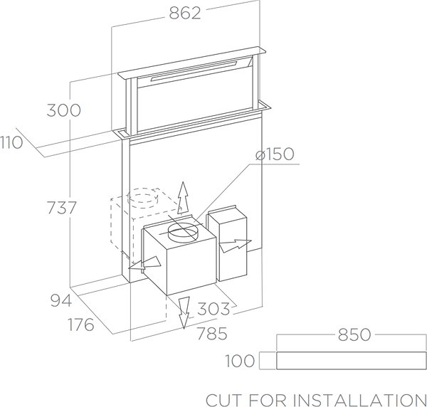 Extractor Hood ELICA GETUP IX/A/90 Technical draft