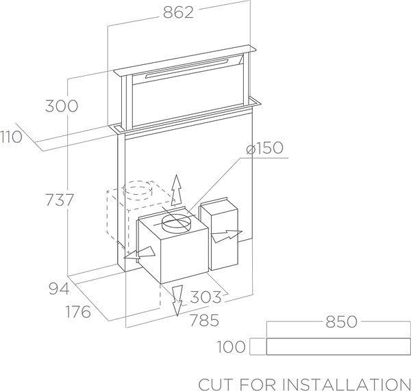 Extractor Hood ELICA GETUP NAKED/A/90 Technical draft