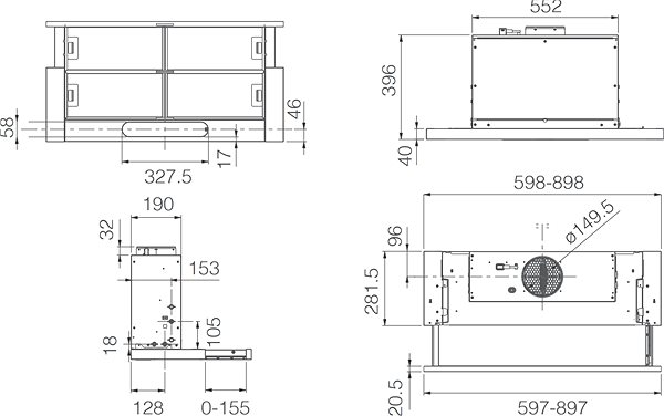 Extractor Hood ELICA ELITE 35 STD GRIX/A/90 Technical draft