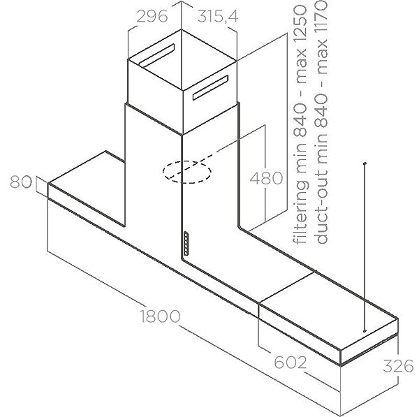 Extractor Hood ELICA HAIKU ISLAND WH/A/180 Technical draft