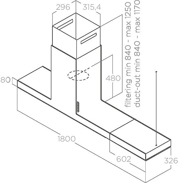 Extractor Hood ELICA HAIKU ISLAND BL/A/180 Technical draft