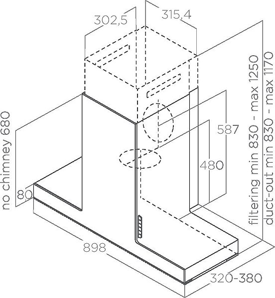 Extractor Hood ELICA HAIKU BL/A/90 Technical draft