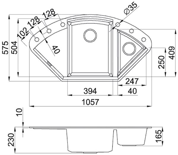 Granite Sink ELLECI EASY CORNER Avena/Granitek Technical draft