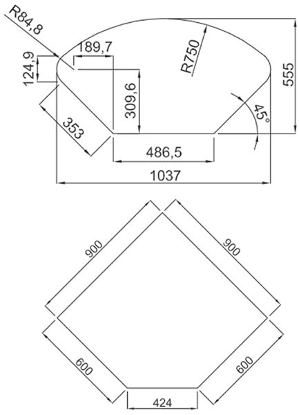 Granite Sink ELLECI EASY CORNER Avena/Granitek Technical draft