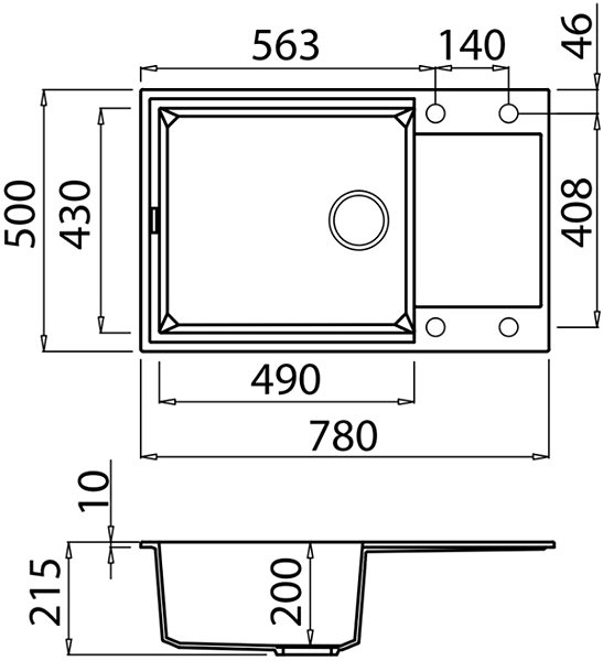 Granite Sink ELLECI EASY 310 AVENA Technical draft