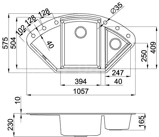 Granite Sink ELLECI EASY CORNER G48 Technical draft