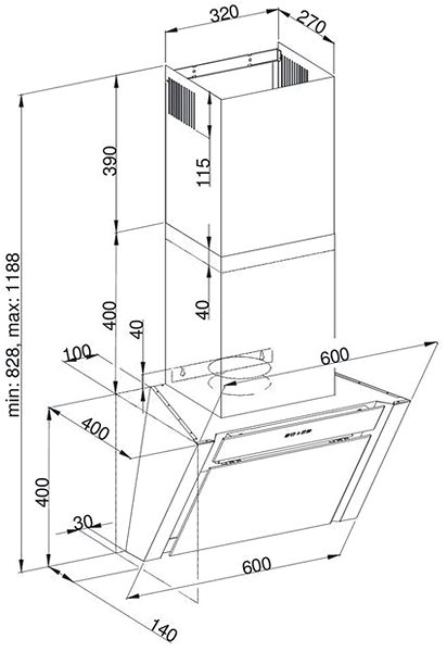Extractor Hood KLUGE KMS6030BLG Technical draft