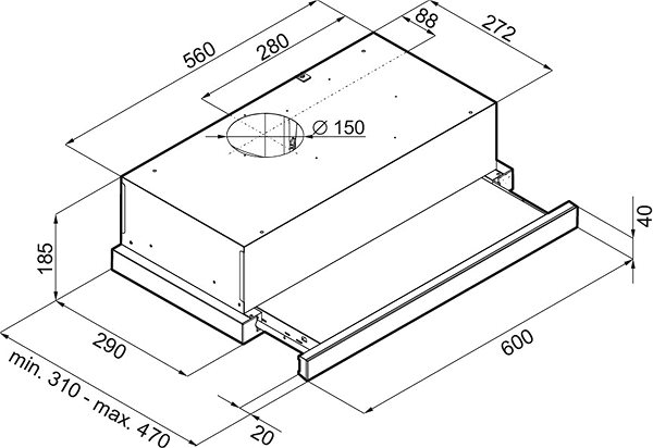 Extractor Hood KLUGE KOT6004BLG Technical draft