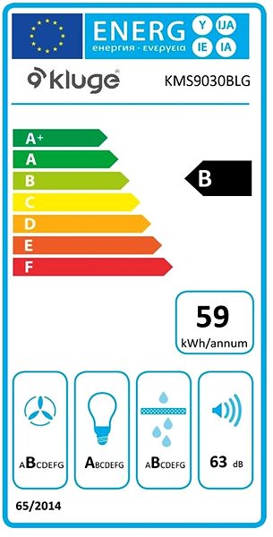 Digestoř KLUGE KMS9030BLG Energetický štítek
