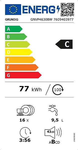 Dishwasher GRUNDIG GNVP4630BW Energy label