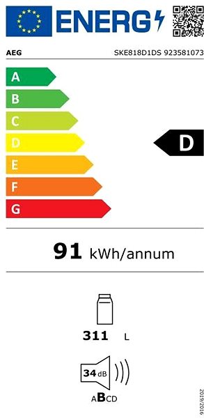 Built-in Fridge AEG Mastery SKE818D1DS Energy label