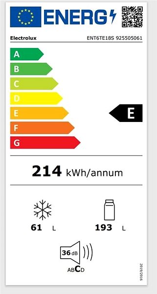 Built-in Fridge ELECTROLUX NoFrost ENT6TE18S Energy label