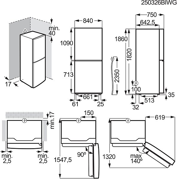 Refrigerator ELECTROLUX LNT7MD58B Technical drawing