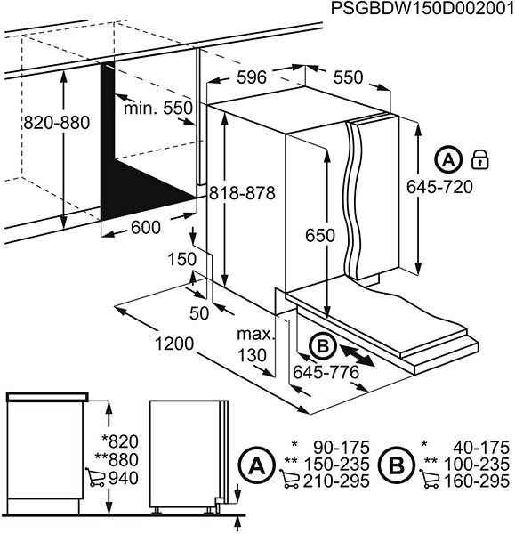 Built-in Dishwasher ELECTROLUX 600 PRO SatelliteClean EES47320L Technical draft