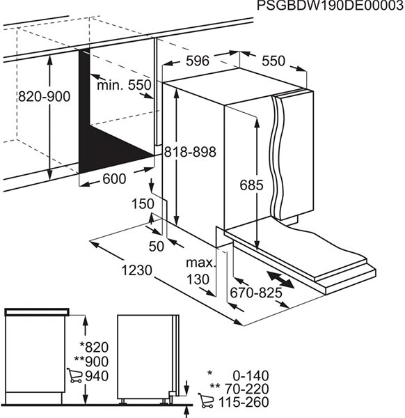 Built-in Dishwasher AEG Mastery MaxiFlex FSK73778P Technical draft