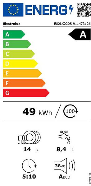 Built-in Dishwasher ELECTROLUX 800 E82LX220S Energy label