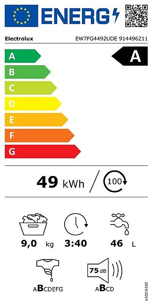 Gőzmosógép ELECTROLUX EW7FG4492UDE Energia címke