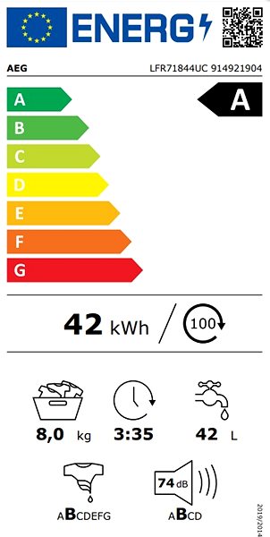 Steam Washing Machine AEG 7000 ProSteam® UniversalDose LFR71844UC Energy label