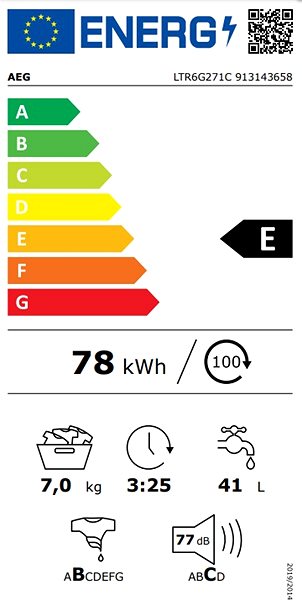 Washing Machine AEG 6000 ProSense™ LTR6G271C Energy label