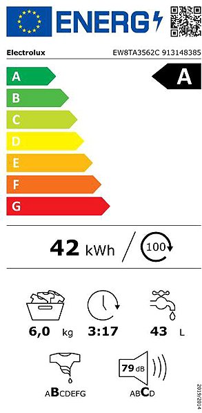 Steam Washing Machine ELECTROLUX 800 UltraCare EW8TA3562C Energy label