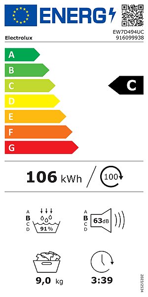ELECTROLUX 700 DelicateCare EW7D494UC tumble dryer Energy Label