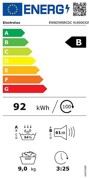 Clothes Dryer ELECTROLUX 800 UltraCare EW8D595RCDC Energy label