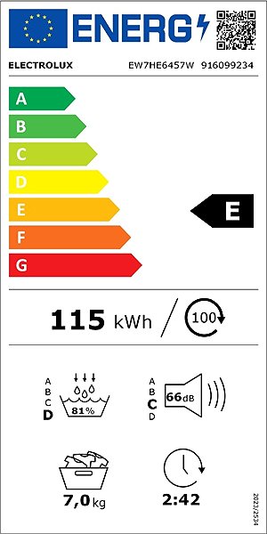 Clothes Dryer ELECTROLUX EW7HE6457W Energy label