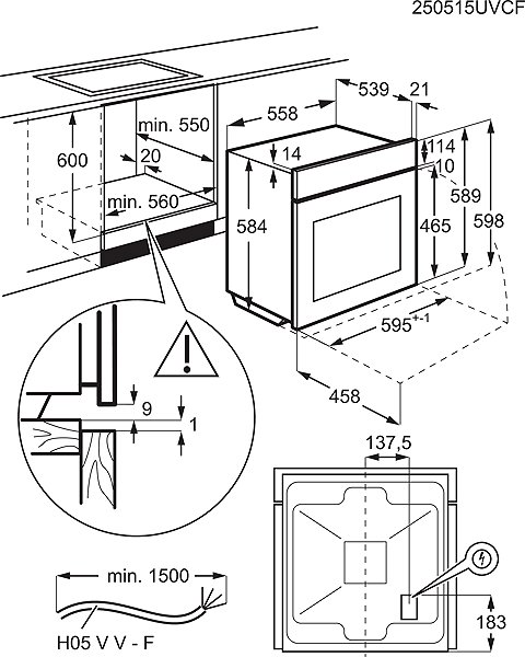 ELECTROLUX 500 SurroundCook EOF7P86H3 built-in oven technical drawing