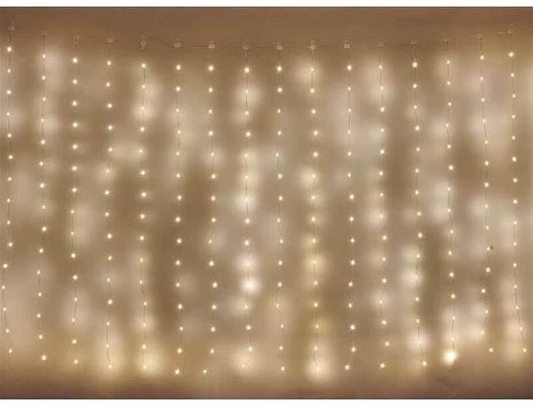 Svetelná reťaz EMOS LED vianočná nano reťaz – záclona, 2,9 × 2 m, vonkajšia i vnútorná, teplá biela, programy ...