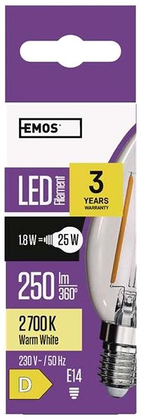 LED izzó EMOS LED izzó Filament Candle 1,8W E14 meleg fehér ...