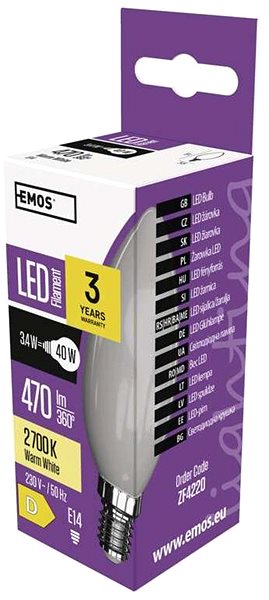 LED žiarovka EMOS LED žiarovka Filament sviečka E14 3,4 W (40 W) 470 lm teplá biela ...