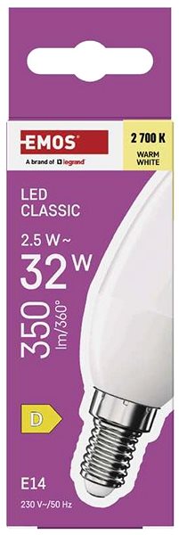 LED žiarovka EMOS Classic sviečka, E14, 2,5 W (32 W), 350 lm, teplá biela ...