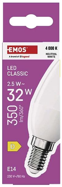 LED žiarovka EMOS Classic sviečka, E14, 2,5 W (32 W), 350 lm, neutrálna biela ...