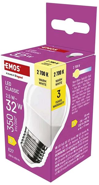 LED žárovka EMOS Classic Mini Globe, E27, 2,5 W (32 W), 350 lm, teplá bílá ...