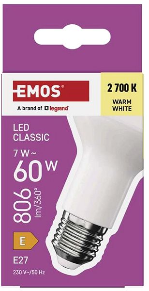 LED izzó EMOS Classic R63, E27, 7 W (60 W), 806 lm, meleg fehér ...