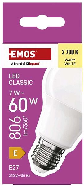 LED-Birne EMOS Classic A60, E27, 7 W (60 W), 806 lm, warmweiß ...