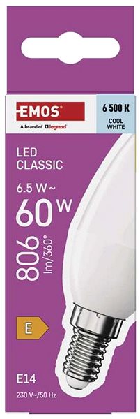 LED-Birne EMOS Classic Kerze, E14, 6,5 W (60 W), 806 lm, kaltweiß ...