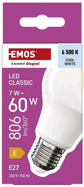 LED izzó EMOS Classic A60, E27, 7 W (60 W), 806 lm, hideg fehér ...