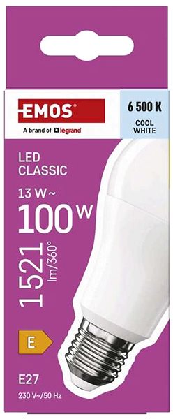 LED izzó EMOS Classic A60, E27, 13 W (100 W), 1521 lm, hideg fehér ...